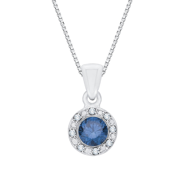 14K White Gold~Blue and White Diamond, 10K White Gold~Blue and White Diamond, Sterling Silver~Blue and White Diamond