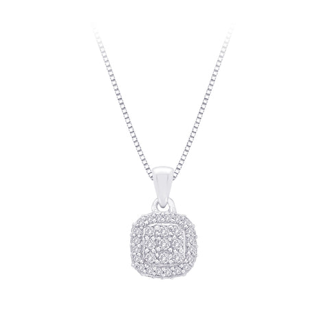 KATARINA Diamond Square Halo Pendant Necklace (1/3 cttw GH, I2/I3)