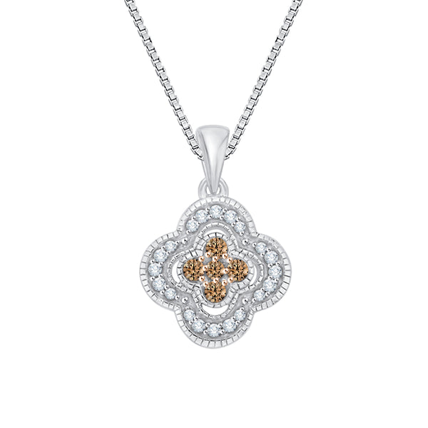 14K White Gold~Brown and White Diamond, 10K White Gold~Brown and White Diamond, Sterling Silver~Brown and White Diamond