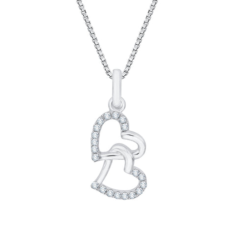 KATARINA Diamond Double Heart Pendant Necklace (1/8 cttw)