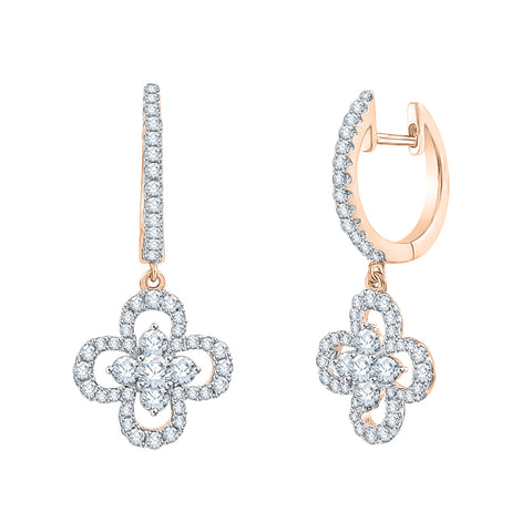 KATARINA Diamond Huggie Earrings with Floral Danglers (3/4 cttw GH, I2/I3)