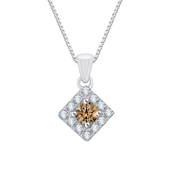 14K White Gold~Brown and White Diamond, 10K White Gold~Brown and White Diamond, Sterling Silver~Brown and White Diamond