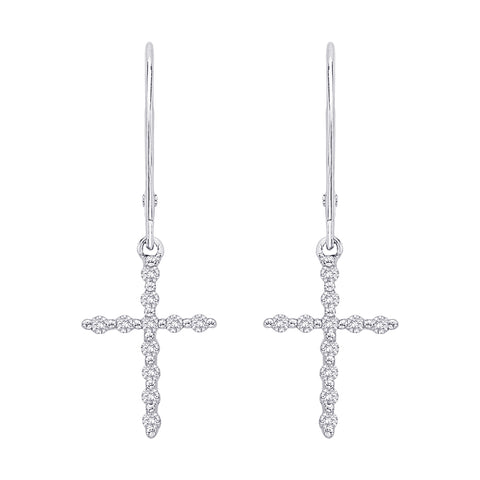 KATARINA Lever Back Diamond Cross Dangle Earrings (1/6 cttw JK, SI2/I1)
