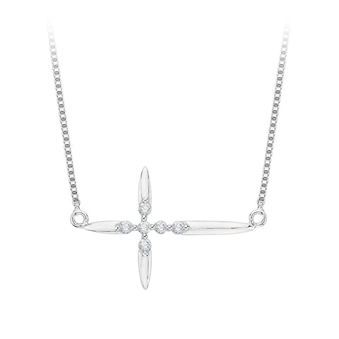 KATARINA 1/10 cttw Diamond Sideways Cross Pendant Necklace GH, I2/I3