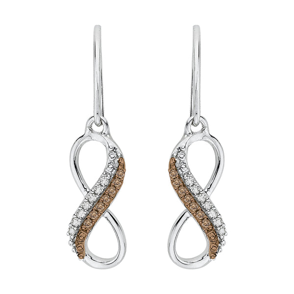 10K White Gold~Brown and White Diamond, Sterling Silver~Brown and White Diamond