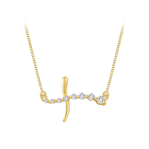 KATARINA 1/10 cttw Graduating Diamond Sideways Cross Pendant Necklace JK-I2-I3