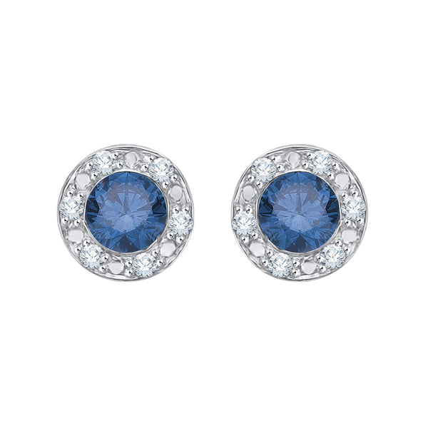 14K White Gold~Blue and White Diamond, 10K White Gold~Blue and White Diamond, Sterling Silver~Blue and White Diamond