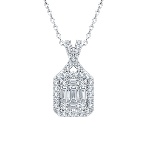 KATARINA Round and Baguette Diamond Fashion Pendant Necklace (1/2 cttw)