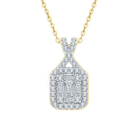 KATARINA Round and Baguette Diamond Fashion Pendant Necklace (1/2 cttw)