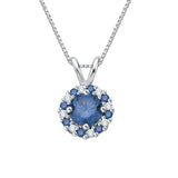 14K White Gold~Blue and White Diamond, 10K White Gold~Blue and White Diamond, Sterling Silver~Blue and White Diamond