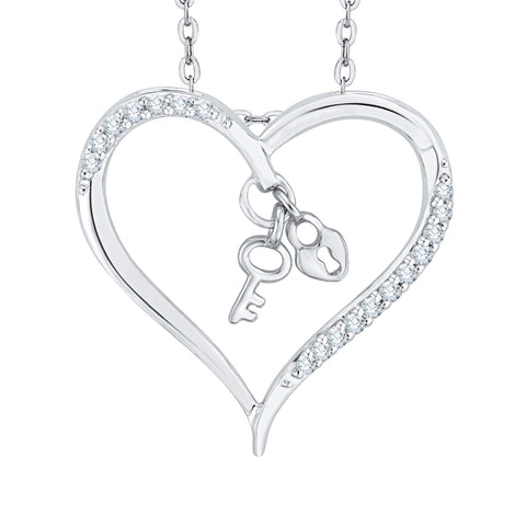KATARINA Diamond Heart Lock and Key Pendant Necklace (1/10 cttw)