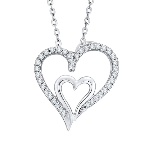 KATARINA 1/5 cttw Diamond Double Heart Pendant Necklace