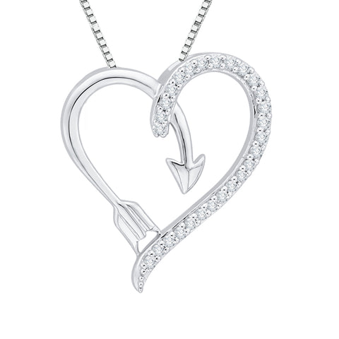 KATARINA Diamond Heart and Arrow Pendant Necklace (1/8 cttw)