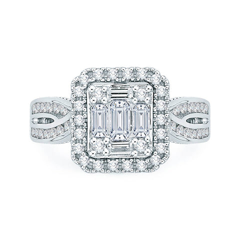 KATARINA Round and Baguette Cut Diamond Engagement Ring (1 cttw)