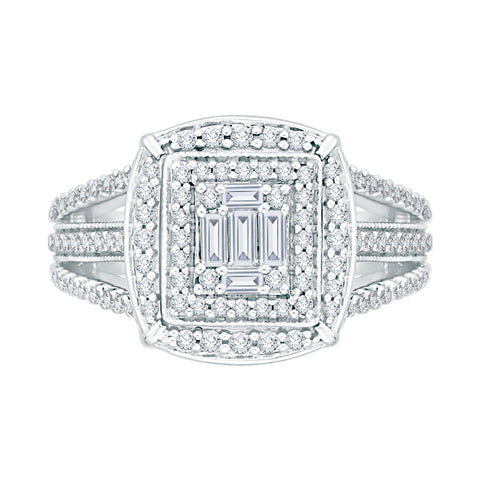 KATARINA Round and Baguette Cut Diamond Engagement Ring (3/4 cttw)