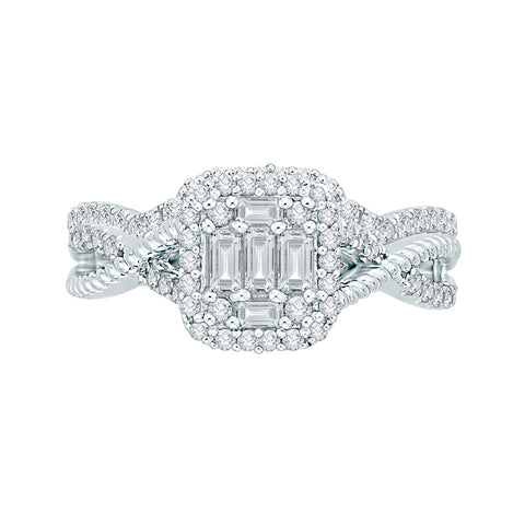 KATARINA Round and Baguette Cut Diamond Engagement Ring (1/2 cttw)