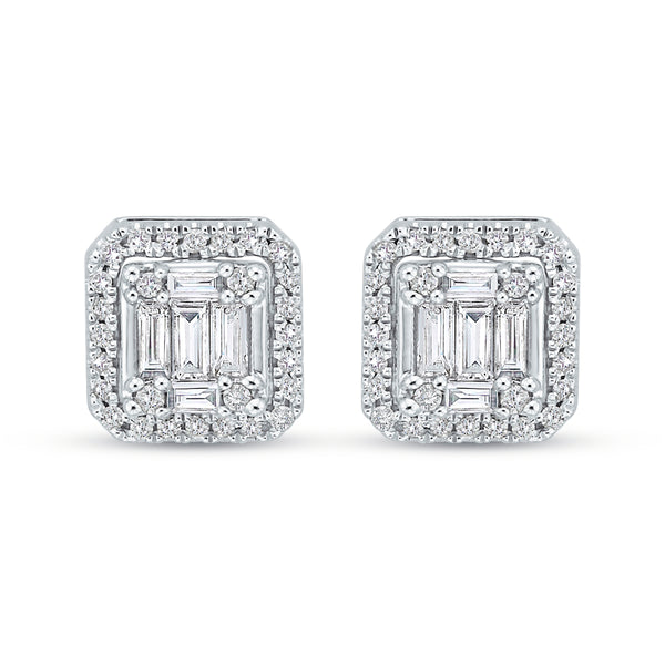 KATARINA Round and Baguette Cut Diamond Earrings (2/3 cttw)