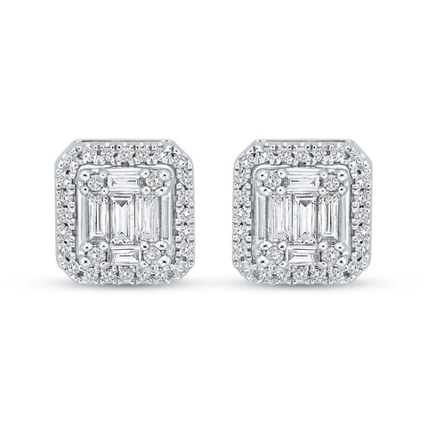 KATARINA Round and Baguette Cut Diamond Earrings (2/3 cttw GH, I2-I3)
