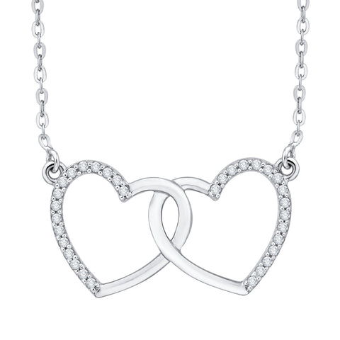 KATARINA Diamond Double Heart Pendant Necklace (1/8 cttw)
