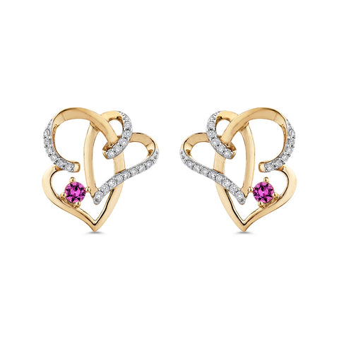 KATARINA Double Heart Diamond and Pink-Sapphire Fashion Earrings (3/8 cttw GH, I2-I3)