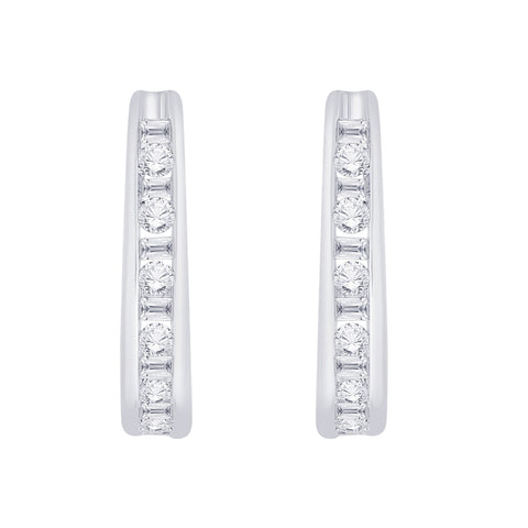 KATARINA 1 cttw Round and Baguette Cut Diamond J-Hoop Earrings
