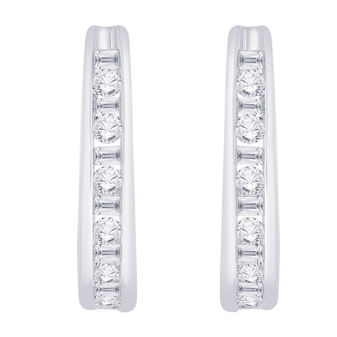 KATARINA Round and Baguette Cut Diamond J-Hoop Earrings (1/4 cttw GH, I2/I3)
