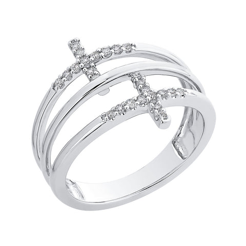 KATARINA Multi Row Diamond Statement Cross Ring (1/6 cttw)
