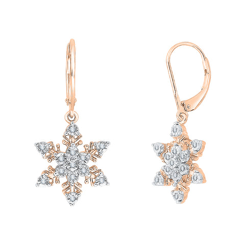 KATARINA Diamond Snowflake Leverback Dangle Earrings (1/10 cttw)