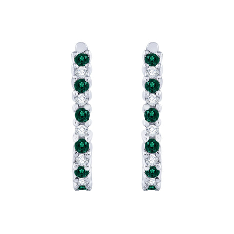 KATARINA Emerald and Diamond J Hoop Earrings (1/3 cttw)