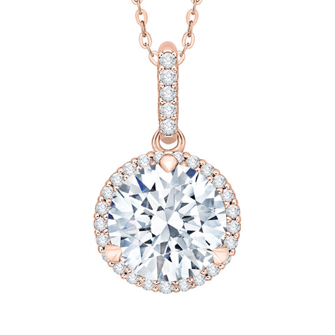 KATARINA 7/8 cttw Lab Grown Diamond Halo Pendant Necklace in 14k Gold