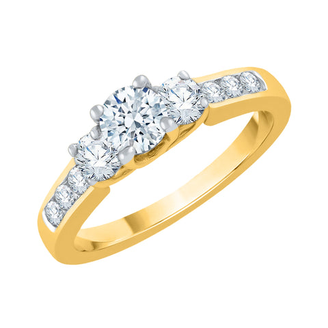 KATARINA 1 cttw Lab Grown Diamond Engagement Ring With Side Stone in 14K Gold