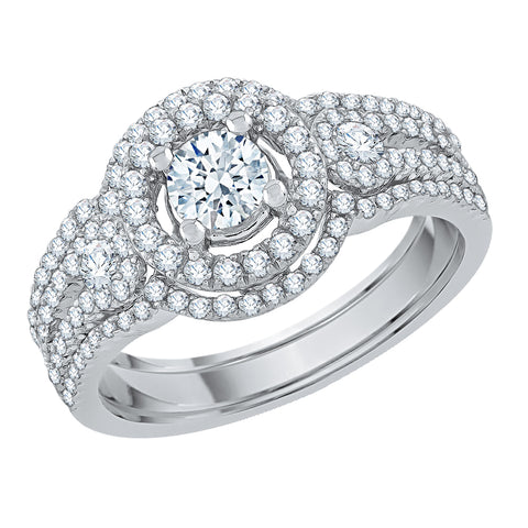 KATARINA 1 1/4 cttw Diamond Dual Band Halo Bridal Set