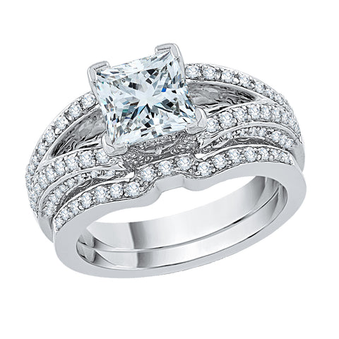 KATARINA 1 5/8 cttw Round and Princess Cut Diamond Bridal Set