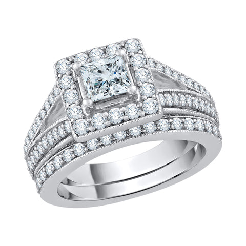 KATARINA 1 5/8 cttw Round and Princess Cut Diamond Bridal Set
