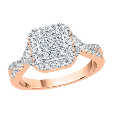 KATARINA Round and Baguette Cut Diamond Cluster Fashion Ring (5/8 cttw)