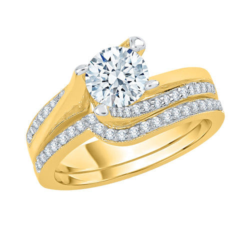 KATARINA Prong set Diamond Curved Bypass Solitaire Bridal Set (1/3 cttw)