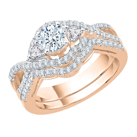KATARINA Princess Cut and Round Diamond Scallop-Edged Twisted Bridal Set (1 cttw , J-K, SI2-I1)