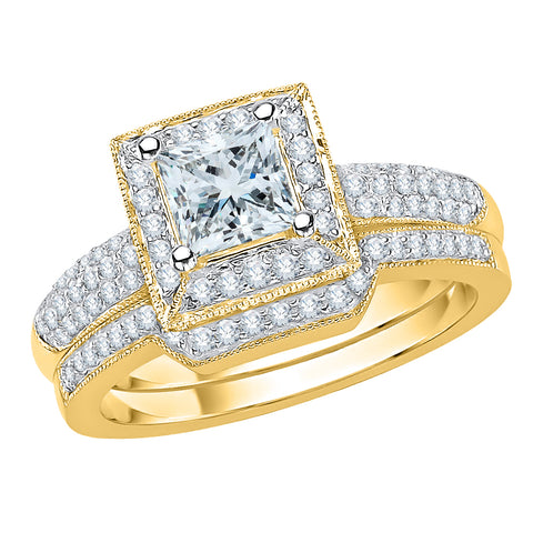 KATARINA Princess Cut Diamond Pave Set Halo Bridal Set (1 1/2 cttw, J-K, SI2-I1)