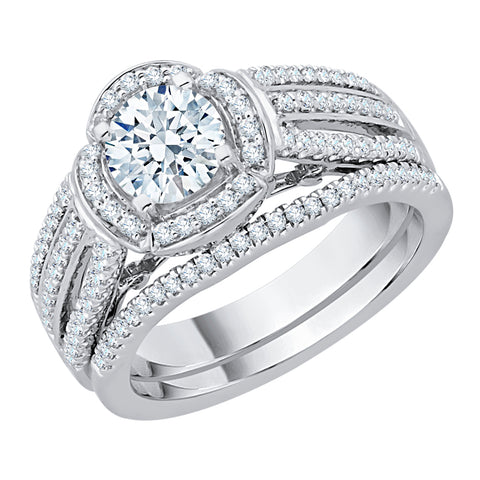 KATARINA 1 1/3 cttw Diamond Split Shank Curved Halo Bridal Set