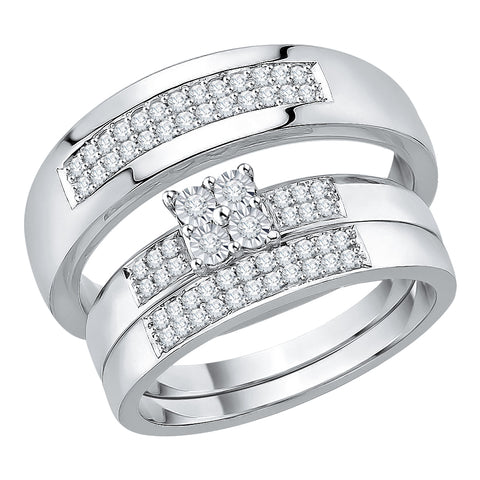 KATARINA 1/3 cttw Diamond Pave Setting Trio Wedding Ring Set