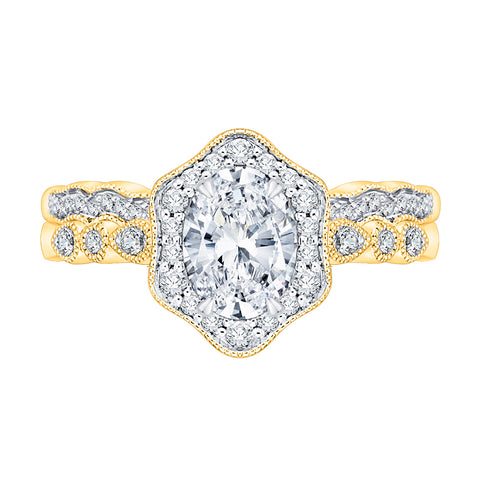 KATARINA 1 5/8 cttw Oval Cut and Round Diamond Curved Halo Bridal Set