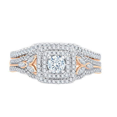 KATARINA 3/4 cttw Diamond Split Shank Double Halo Bridal Set