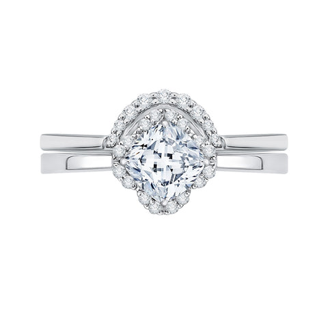 KATARINA 1 1/5 cttw Cushion Cut and Round Diamond Curved Halo Bridal Set