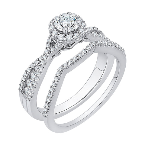 KATARINA 1 cttw Diamond Twisted Shank Halo Bridal Set