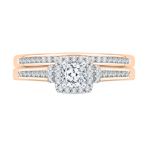 KATARINA 3/4 cttw Cushion Cut and Round Diamond Halo Bridal Set