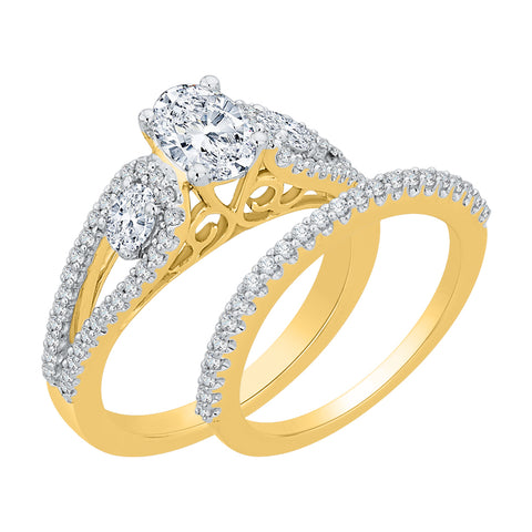KATARINA 3 1/2 cttw Oval Cut and Round Diamond Split Shank Bridal Set