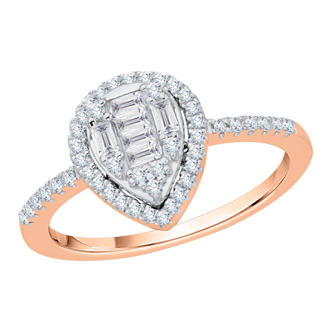 KATARINA 3/8 cttw Round and Baguette Cut Diamond Teardrop Ring