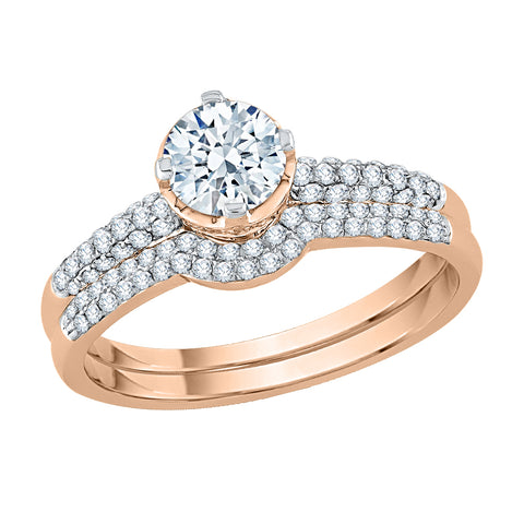 KATARINA 7/8 cttw Diamond Pave Set Solitaire Curved Bridal Set