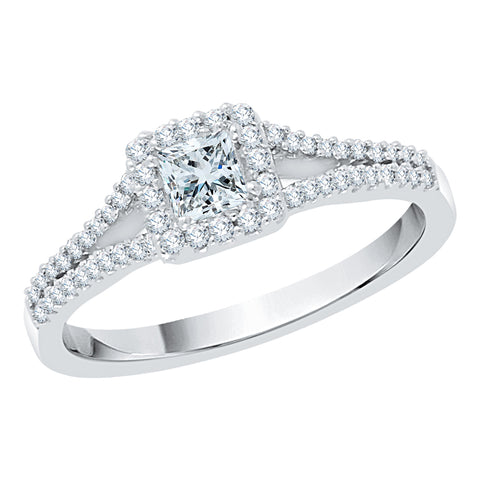 KATARINA 5/8 cttw Princess Cut and Round Diamond Split Shank Halo Bridal Set