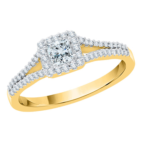 KATARINA 5/8 cttw Princess Cut and Round Diamond Split Shank Halo Bridal Set
